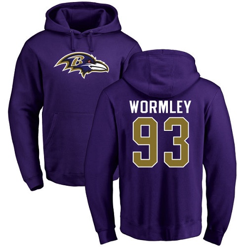 Men Baltimore Ravens Purple Chris Wormley Name and Number Logo NFL Football #93 Pullover Hoodie Sweatshirt